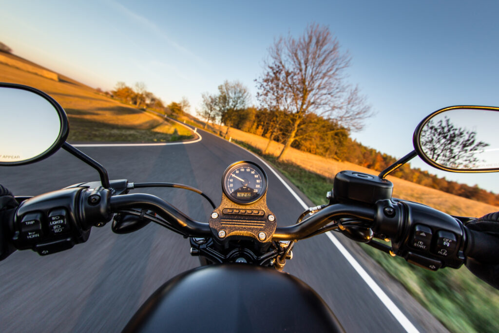 Close Up Motorbike Riding Road Close Up Motorbike Riding Road